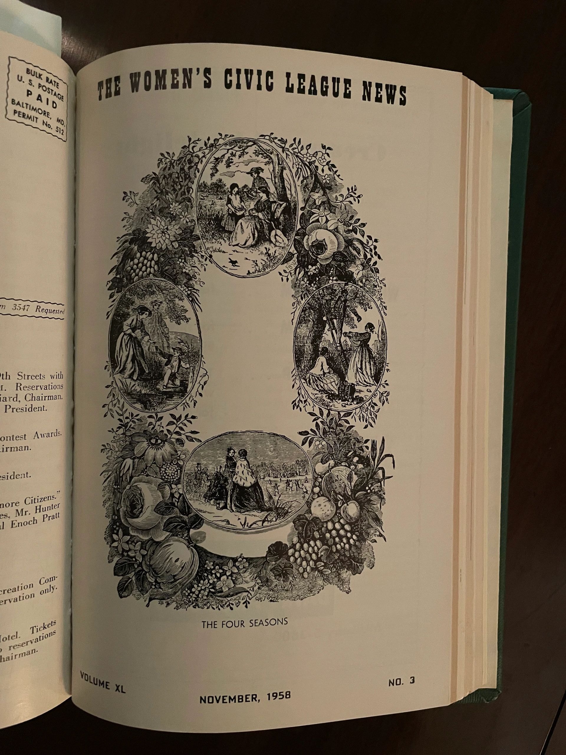 The Women's Civic League News, November 1958 — The Four Seasons cover